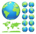 Globes showing earth with all continents. Digital world globe vector. Dotted world map vector. Royalty Free Stock Photo