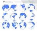 Globes showing earth with all continents. Digital world globe vector. Dotted world map vector. Royalty Free Stock Photo