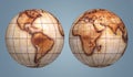 Globes textured with old grungy world map Royalty Free Stock Photo