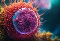 Globular virus. Harmful virus in microscopic view