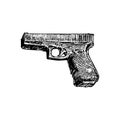 Glock 22, gravure style ink drawing illustration isolated