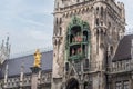 Glockenspiel clock of New Town Hall Neues Rathaus Tower and MariensÃÂ¤ule Column - Munich, Bavaria, Germany Royalty Free Stock Photo