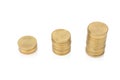 glod coin stack. town. pile. isolated on white background Royalty Free Stock Photo