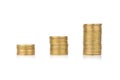 glod coin stack. town. pile. isolated on white background Royalty Free Stock Photo