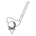 Glof club and ball in holder cartoon in black and white