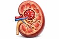 Glomerulonephritis kidney micro anatomy visualization exhibiting inflamed and swollen glomerulus capillaries within nephron Royalty Free Stock Photo