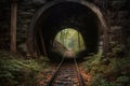 gloomy abandoned railway tunnel in the autumn forest