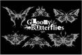 Gloomy Butterflies - vector set - moth Dead Head, mystical symbols. White drawing on a black background.