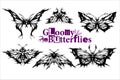 Gloomy Butterflies - vector set - moth Dead Head, mystical symbols. White drawing on a black background. Royalty Free Stock Photo