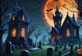 Gloomy castle at Halloween night. Generative AI