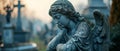 Gloomy Cemetery Scene With A Solemn Angel Statue Evoking Sorrow And Remembrance