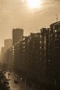 Gloomy city street during a downpour Royalty Free Stock Photo