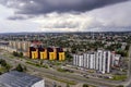 Gloomy clouds over the city, aerial view