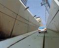 Gloomy concrete tunnel and car