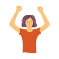 Gloomy girl is angry. Fists up. Vector colorful