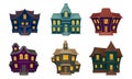 Gloomy Houses with Shiny Yellow Windows Vector Set