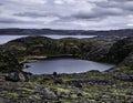 Gloomy landscape of polar tundra. Northern nature of Teriberka, Kola Peninsula