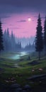 Gloomy Meadow, A dark and foreboding meadow landscape with a thick and colorful fog AI Generated