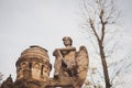 Gloomy monuments of the cemetery on sunny autumn afternoon Royalty Free Stock Photo