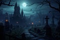 Gloomy Necromancer cemetery dark background. Generate Ai