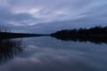 Gloomy overcast evening of Sava river in long exposure