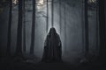 Gloomy spooky ghost standing in the forest. ai generative