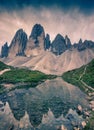 Gloomy summer morning on the lake Rienza