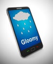 Gloomy weather smartphone means dreary and glum rainy downpours - 3d illustration