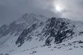Gloomy weather in winter mountains Royalty Free Stock Photo