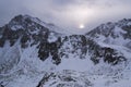 Gloomy weather in winter mountains