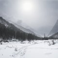 Gloomy weather in winter mountains