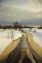 Gloomy weather in winter. Russian provincial landscape. Toned