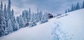 Gloomy winter scene of abandoned village. Royalty Free Stock Photo