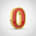 Gloosy red number 0 with golden outline isolated on white background. Royalty Free Stock Photo