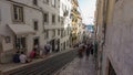 The Gloria Funicular Elevador da Gloria in the city of Lisbon timelapse, Portugal. Royalty Free Stock Photo