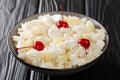 Glorified Rice is a cold dessert salad made with rice, crushed pineapple, maraschino cherries, and marshmallows tossed with a