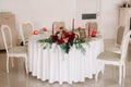 Glorious autumn bouquet on guest wedding table Royalty Free Stock Photo