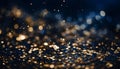 Glorious christmas golden light shine particles bokeh on stunning deep navy blue background