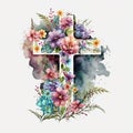 Glorious Garden Watercolor Cross with a Burst of Colorful Flowers