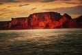 Red sunset hitting the rocks in Lake Powell