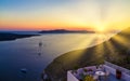 Glorious sunset in Oia village on Santorini island, Greece, panoramic image