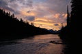 Glorious sunset reflected in  North Saskatchewan River. Icefields Parkway, AB Royalty Free Stock Photo