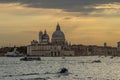 Glorious sunset on the Venetian lagoon and Basilica della Salute, Venice, Italy