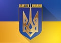 Glory to Ukraine with the coat of arms in the shape of a trident and the colors of the national flag
