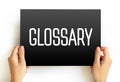 Glossary text on card, concept background