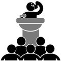Glossophobia. Man suffering from the fear of of public speaking. Vector illustration. Isolated. Logo, icon.