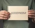 Glossophobia word inscription. Phobia of public speaking