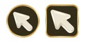 Glossy Arrow Cursor Icon Set in Gold Frame, Round and Square Button Style, Click Pointer Symbol for UI UX Design Royalty Free Stock Photo