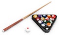 Glossy billiard balls set with cue Royalty Free Stock Photo
