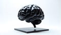 Glossy black realistic brain sculpture on black pedestal over white background, 3D renderAI Generated Royalty Free Stock Photo